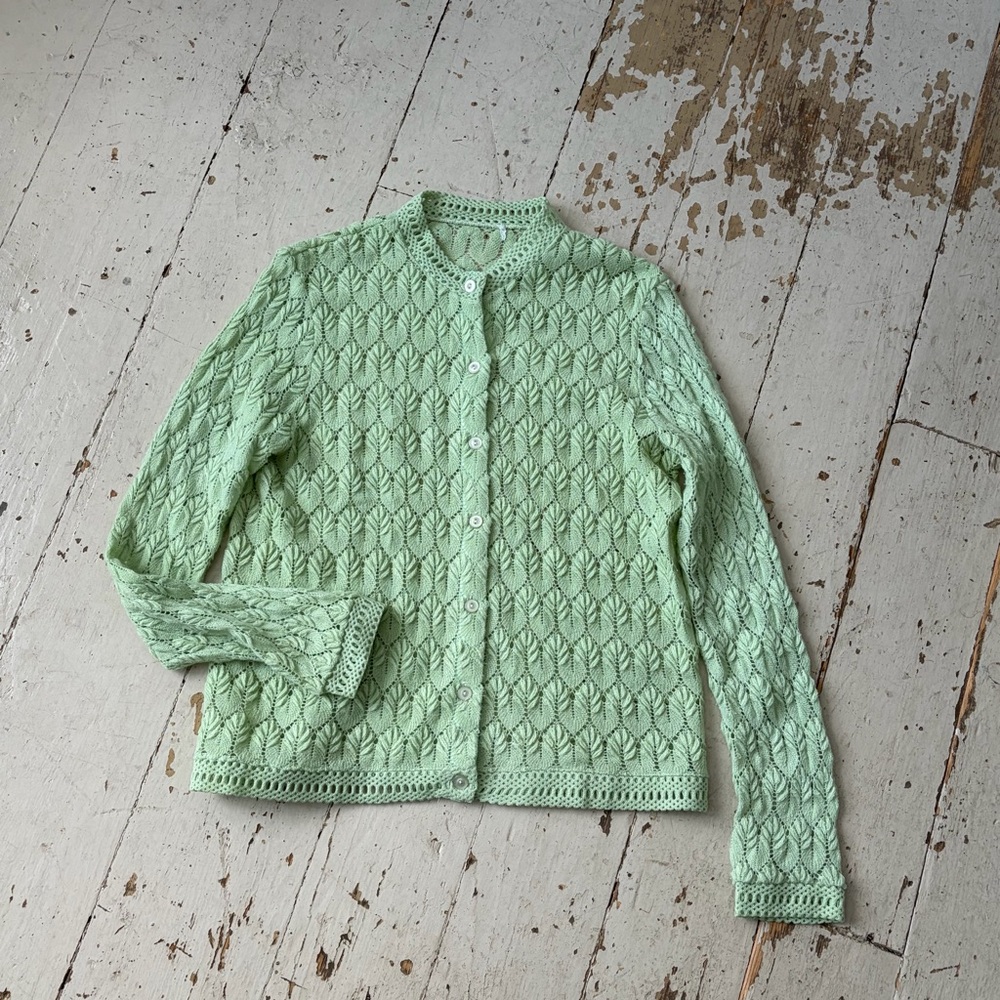 Vintage Pointelle Knit Cardigan Sweater